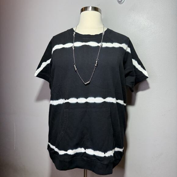 Mono B Top Tie-Dye Short Sleeve Crewneck Black White 1XL Cotton Kangaroo Pocket - Picture 1 of 8